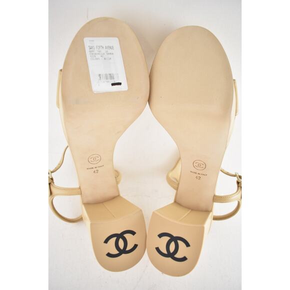 Chanel 24C Beige Nude Lambskin Leather Platform Ankle Strap Block Heel Sandal 42 - Picture 15 of 15
